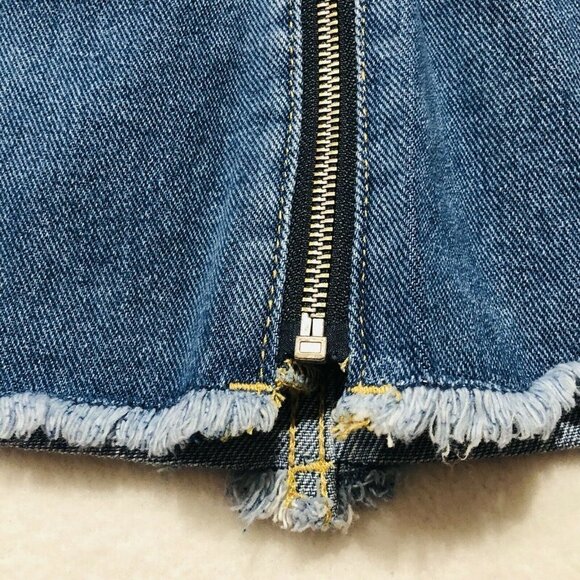 Pacsun Blue Jean Denim Mini Skirt zip raw cutoff - Picture 7 of 12